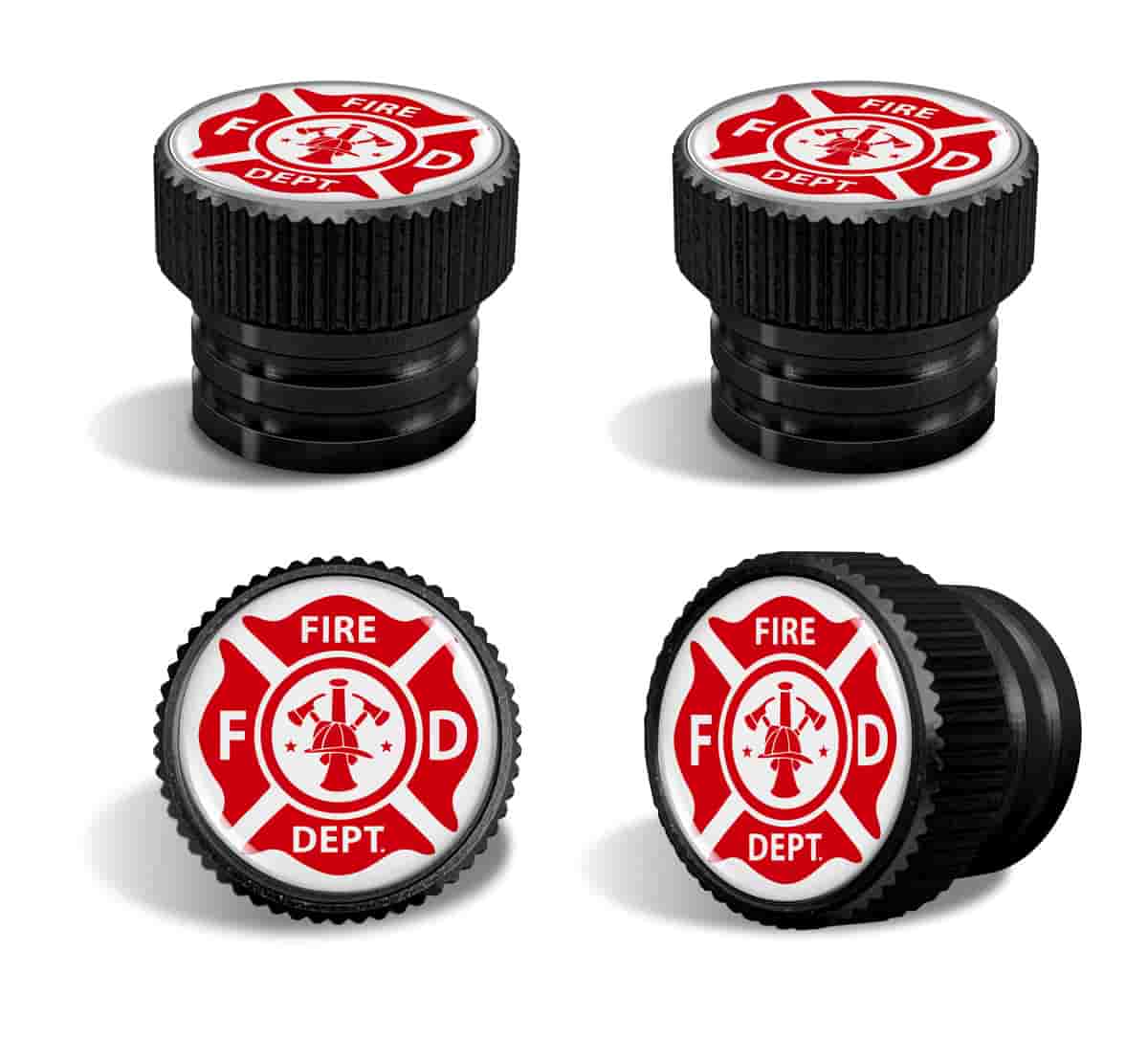 Firefighter Tire Valve Stem Caps – Black Aluminum Set of 4